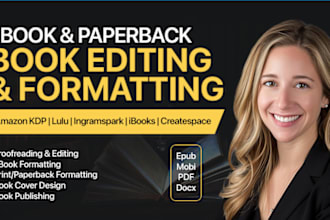do book editing and formatting for amazon KDP ebook paperback book cover design