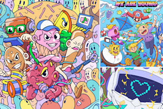 create cartoon cover album illustration