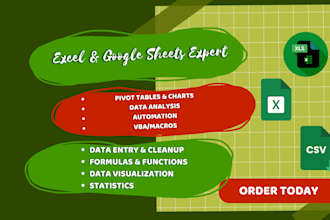create pivot tables, macros, vba, graphs, formulas  in excel