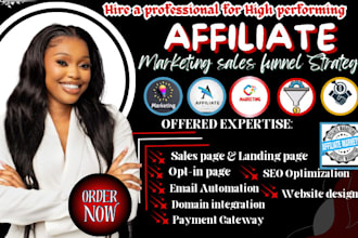 design affiliate marketing sales funnel, landing page, affiliate program website