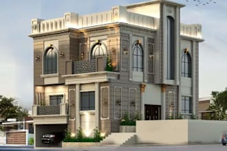 design modern, classic exterior 3d front elevation of house