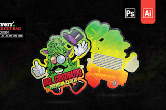 design custom shaped die cut weed pouch, cannabis mylar bags