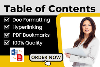 create clickable table of content, index, fix page numbering in ms word document