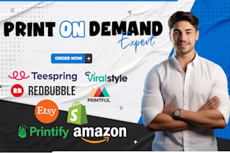 make 50 print on demand tshirt designs for shopify, printful,merch and printify