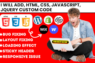 add custom HTML, CSS and js code to wordpress, shopify, squarespace, wix website
