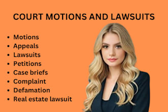 draft court pleadings, motion, lawsuit, complaint, petition, appeal, answer, nda
