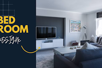 design 3d bedroom, bath, living interior with 3d rendering