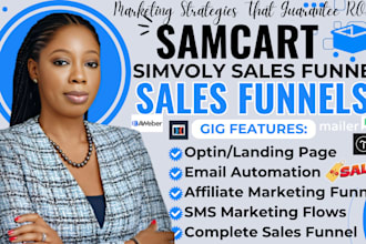 build simvoly sales funnel, landing page on thrivecart, samcart sales funnel