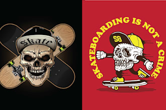 design cartoon character, skull, skateboard and skate logo