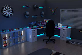 design 3d isometric gaming room and streaming room