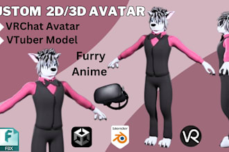 create 3d vrchat avatar vtuber model, vrc furry avatar 3d anime avi model unity