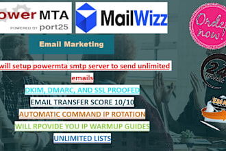 setup powermta smtp server to send bulk emails, ip rotation, install mailwizz