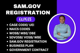 help you do sam gov registration, obtain cage code, uei, do wosb, mbe, dbe, 8a