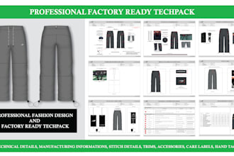 create factory ready tech packs, flat sketches and fashion clothing design