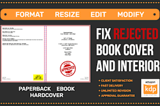 fix rejected book cover and format the interior for amazon kdp