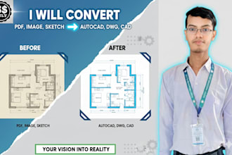 convert PDF, image, or hand sketch to an autocad dwg cad floor plan