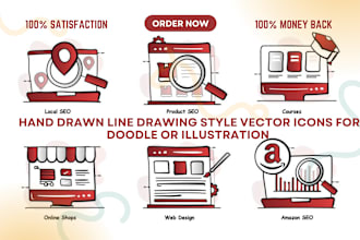 design hand drawn, line drawing style vector icons for doodle or illustration