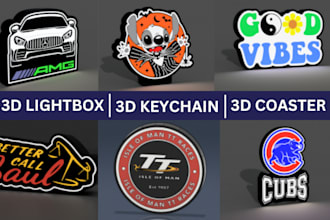 design 3d lightbox, 3d logo keychain, coaster, 3mf and stl in 24 hours
