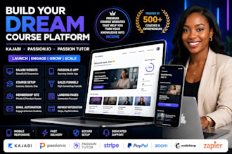 create a kajabi website, teachable, thinkific passion io app course creation
