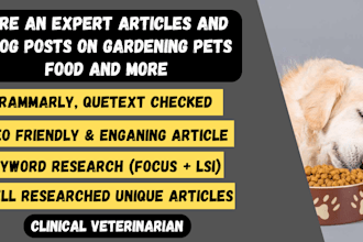 write article and blog posts on gardening pets food and more,  cat and pet blog