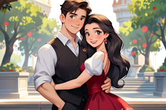 design a professional disney cartoon couple portrait