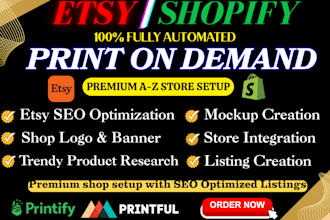 setup etsy shopify print on demand store, etsy print on demand and etsy seo