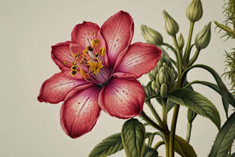 draw botanical illustration of plants and flowers