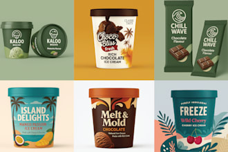 do packaging label for ice cream, coffee cup,box, chocolate, product label