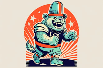 draw vintage mascot in linocut style for your brand