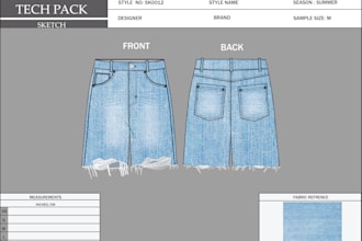 create clothing tech packs, technical flats and size chart