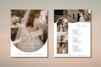 design price list, photography pricing guide, sell sheet, rate card