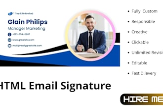 design modern, professional html email signature for gmail, outlook, apple