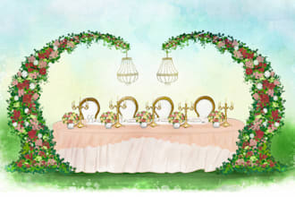 draw beautiful event wedding sketch