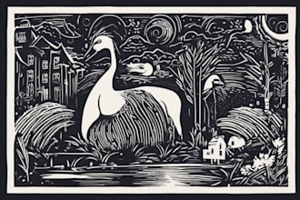 create artistic linocut illustration in my art style