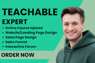 teachable online course upload, teachable website design, teachable sales funnel
