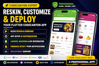 reskin customzie codecanyon flutter app, php laravel wordpress