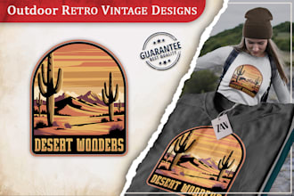 do retro vintage graphic t shirt design for outdoor camping, hiking adventure