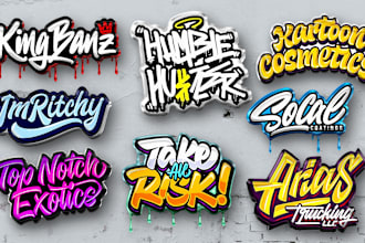 create a hand draw graffiti 3d lettering font signature  logo
