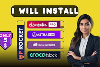 install elementor pro, astra pro, wp rocket, rank math pro and crocoblock