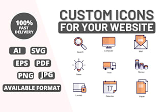design custom svg illustrative vector icon set for your website app