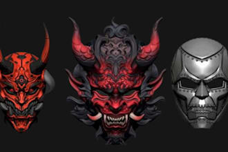 sculpt cosplay 3d mask, 3d helmet, 3d oni mask, helmet model for 3d printing
