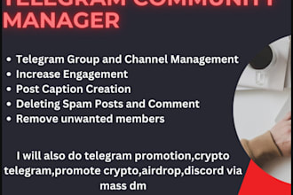 be telegram community manager or admin with 10 chatters in crypto project