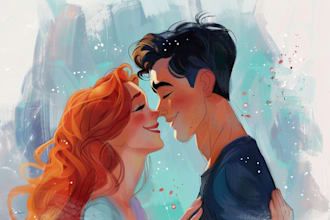 draw you cute lovely disney couple portrait