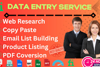 do data entry, copy paste, data collection, typing, web scraping, pdf to excel
