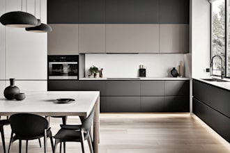 3d design kitchen , cabinet, and bathroom interior with render