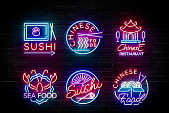 do 3 neon logo, sign and text design within 6 hours