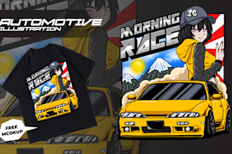 create anime cars illustration for livery itasha and tshirt design