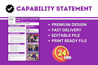 design government capability statement, business card, resume, business logo