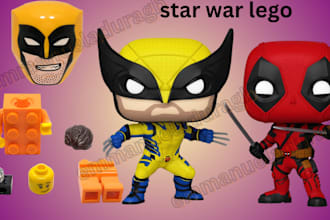 3d lego, lego model, lego decal, custom lego part, print ready 3d funko pop stl