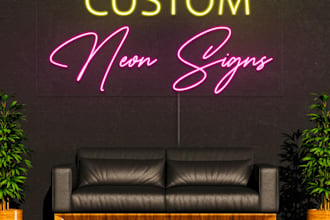design neon sign 3d mockup with all colors